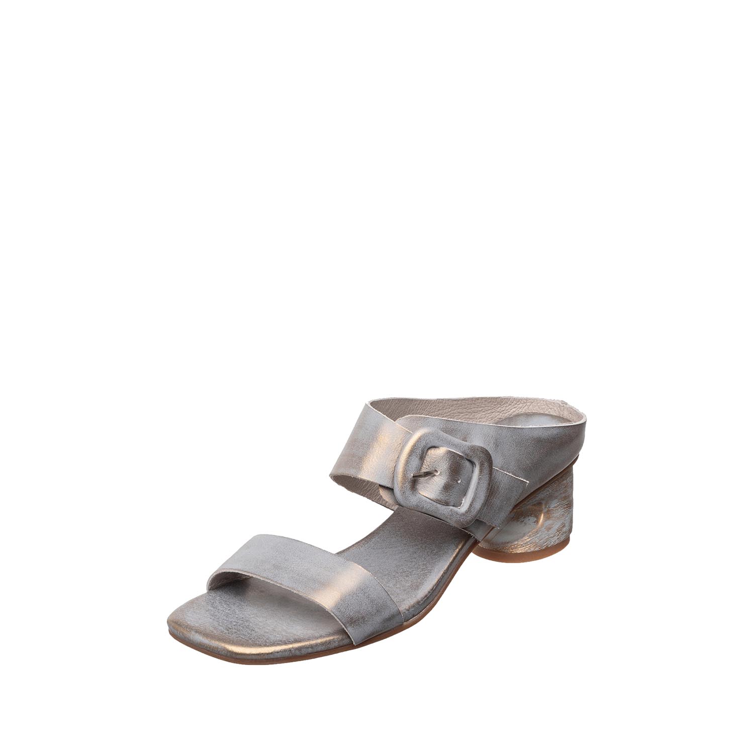 womens metallic leather buckle sandals low block heel comfort by Antelope