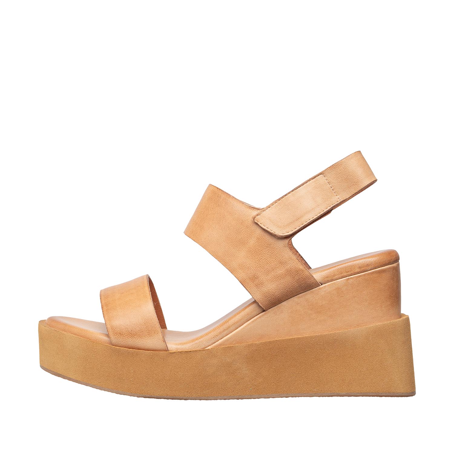 womens leather double band platform wedge sandals by Antelope Shoes