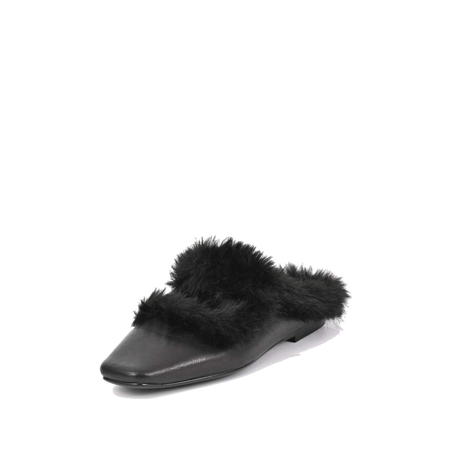 fur trim flat mules in nappa leather by Antelope Shoes