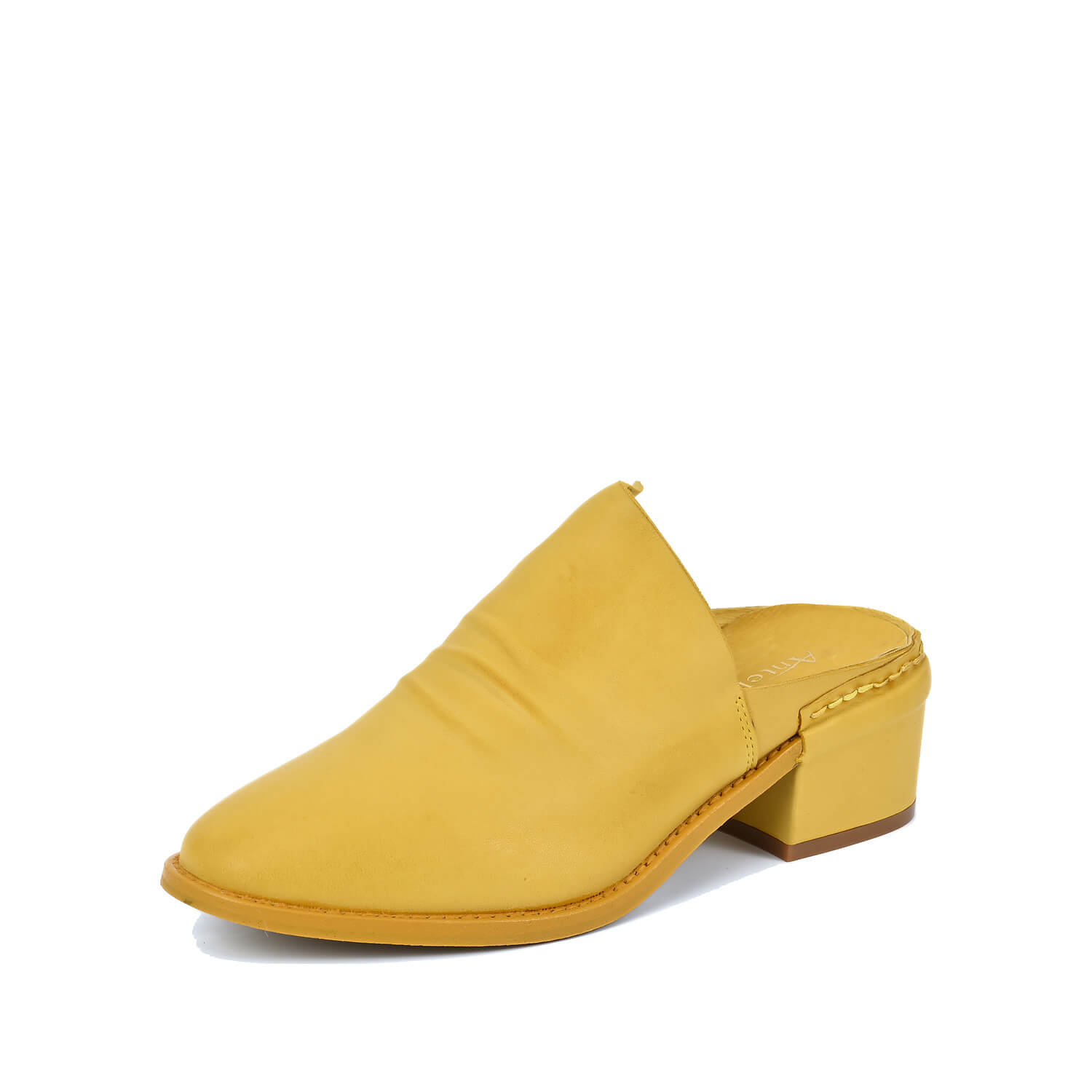 low heel mules closed toe in daffodil leather by Antelope Shoes
