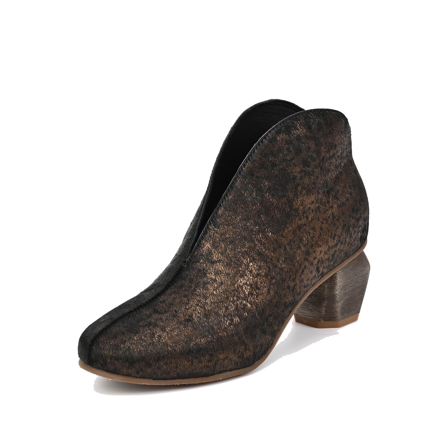 metallic ankle booties with layered artisan finish by Antelope Shoes