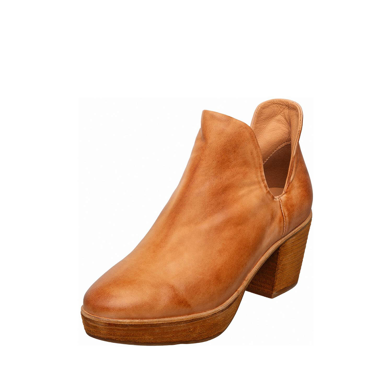 leather ankle booties v cutout platform block heel by antelope