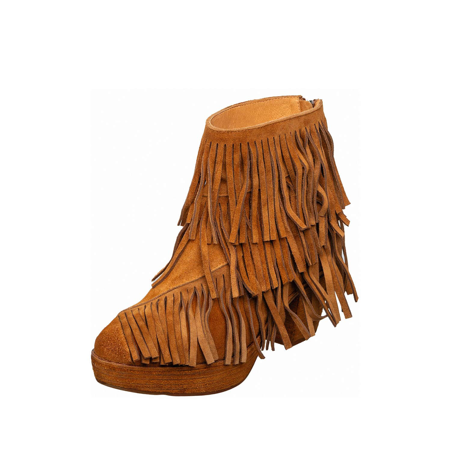 suede fringe ankle booties peep toe platform by antelope