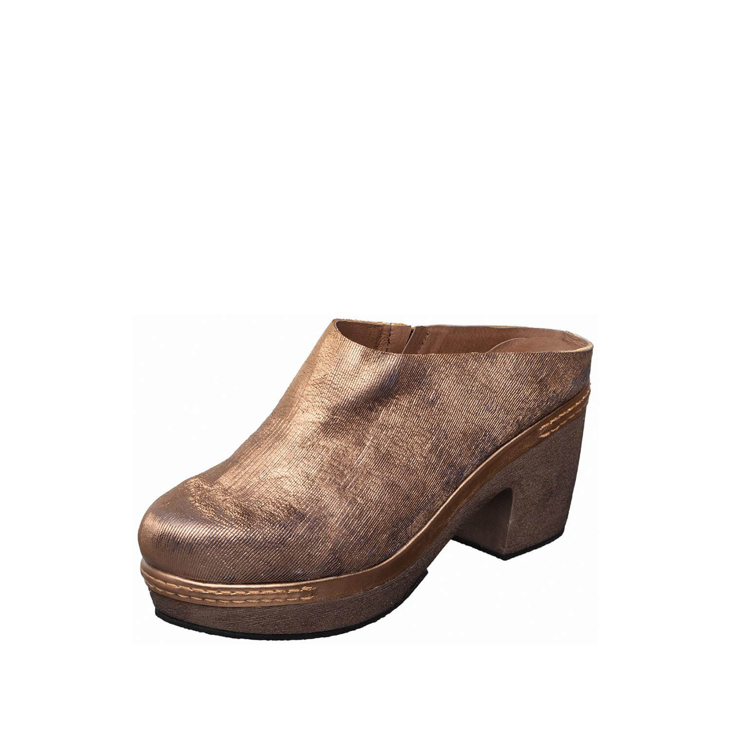 metallic platform clogs block heel slip on by antelope