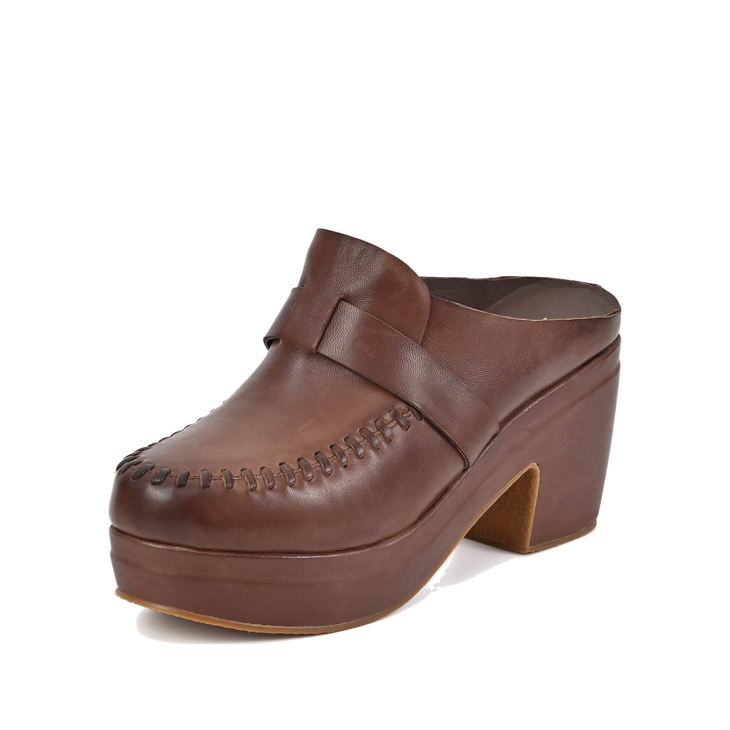 leather clog mules stitched loafer upper platform by Antelope Shoes