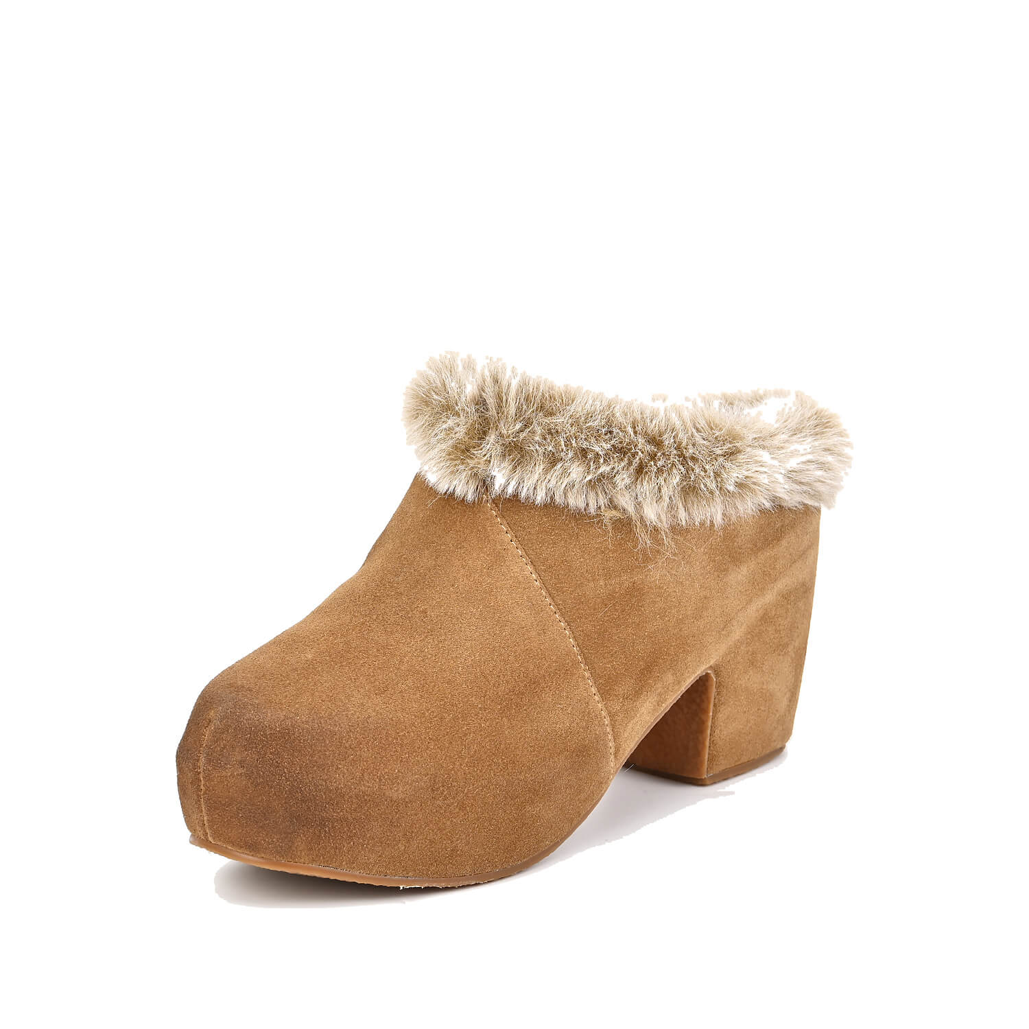 fur lined clogs suede platform fur collar by Antelope Shoes