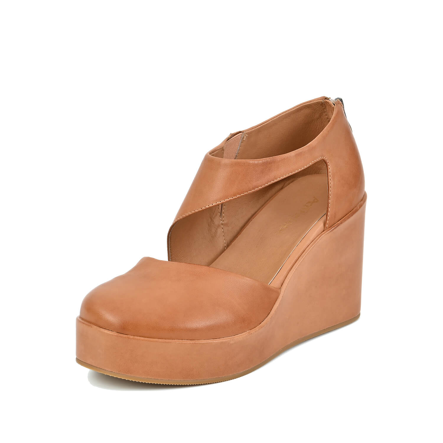 closed toe wedge shoes with crossover strap by Antelope Shoes