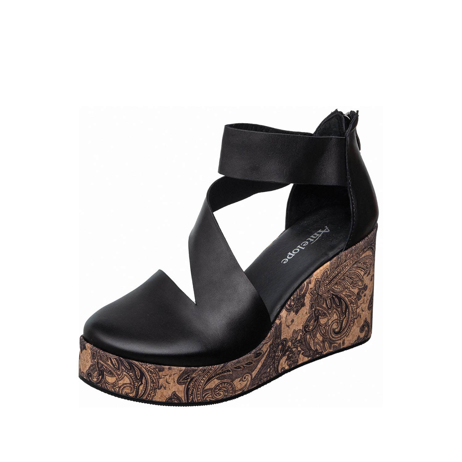 leather wedge sandals cross strap printed platform by antelope