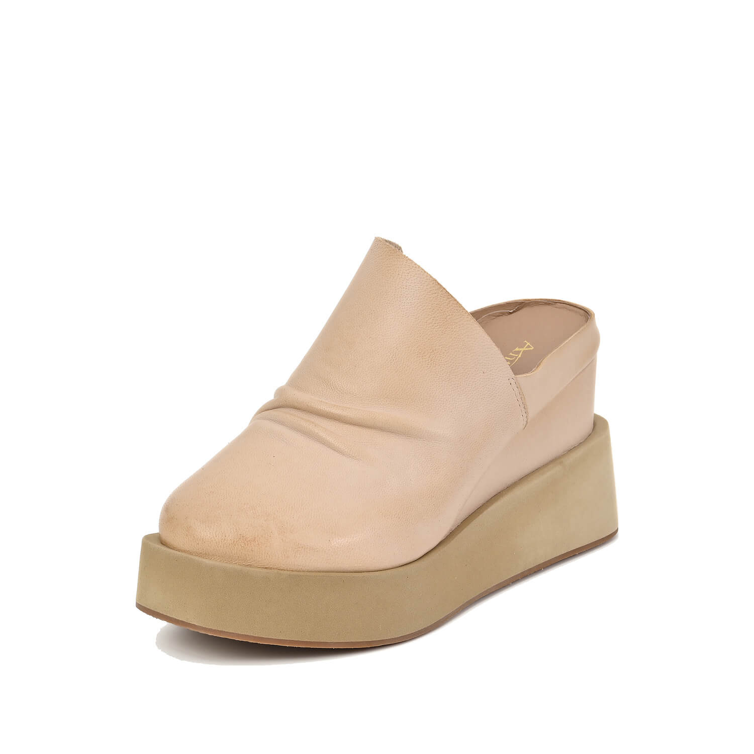 chunky mules ruched leather platform sole by Antelope Shoes