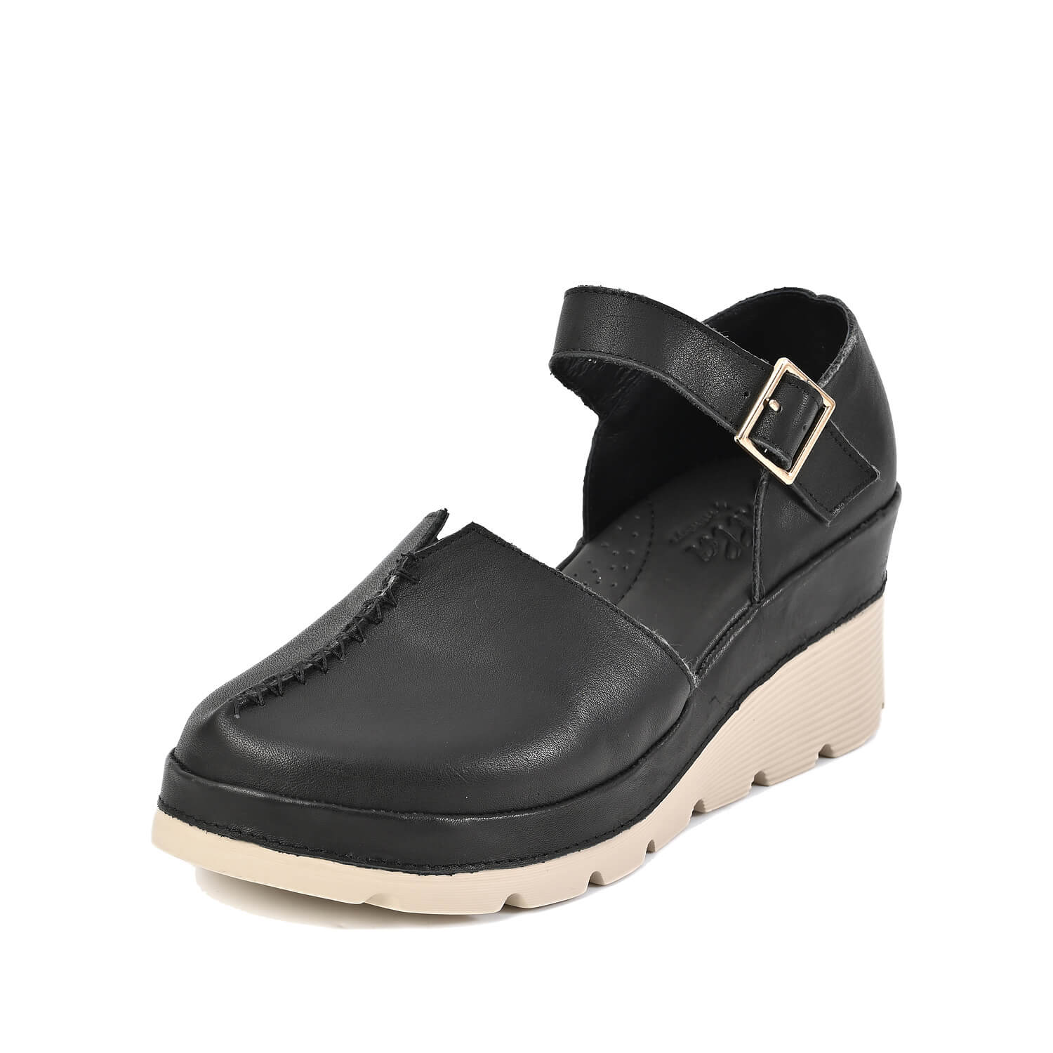 black clogs with ankle strap platform sole by Antelope Shoes